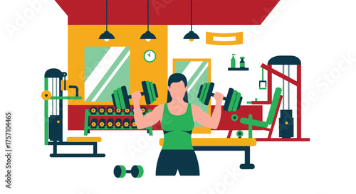 Woman Exercising with Dumbbells in a Modern Fitness Center for Healthy Lifestyle