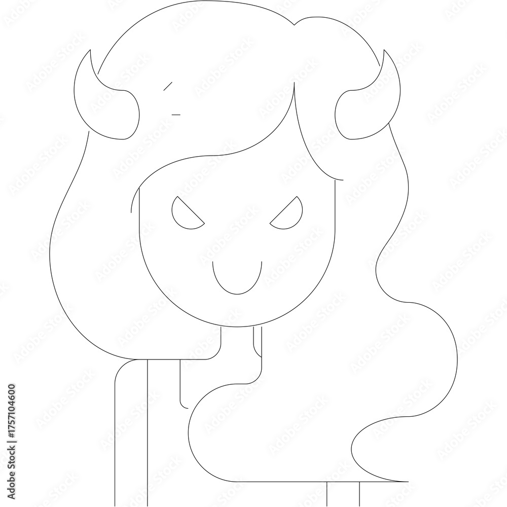 Obraz premium Outline Portrait Of A Woman With Wavy Hair And A Smiling Expression On A Transparent Background