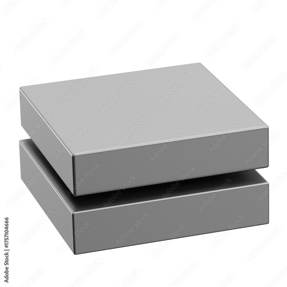 Fototapeta premium Detailed 3D Render of Two Metallic Silver Squares Stacked Abstract Object