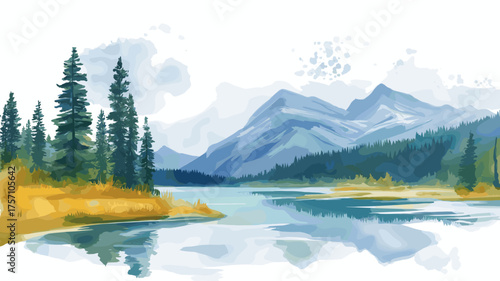 Jasper National Park. Jasper National Park hand drawn watercolor illustration