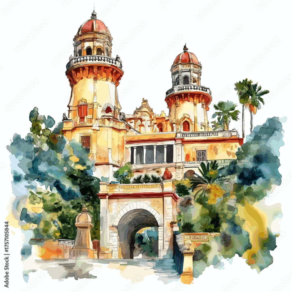 Obraz premium Chapultepec Castle. Chapultepec Castle hand drawn watercolor illustration