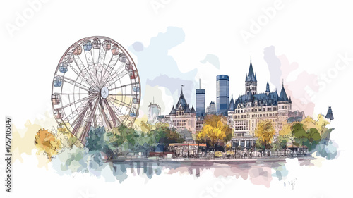 La Ronde. La Ronde hand drawn watercolor illustration
