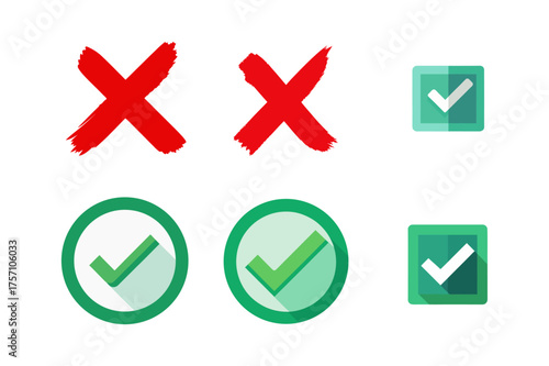 Check mark and cross symbols representing validation approval or disapproval depicting choices and decisions made with consideration and implications