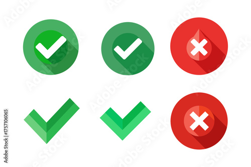 Green Check Marks and Red Crosses Representing Approval and Rejection in Flat Design Style
