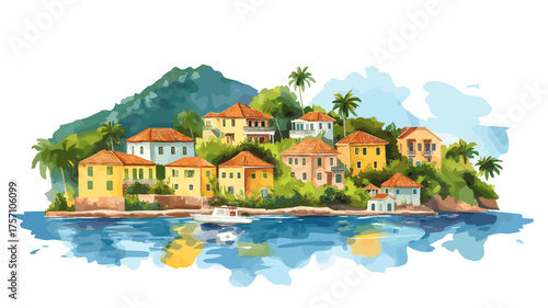 Port Royal. Port Royal hand drawn watercolor illustration