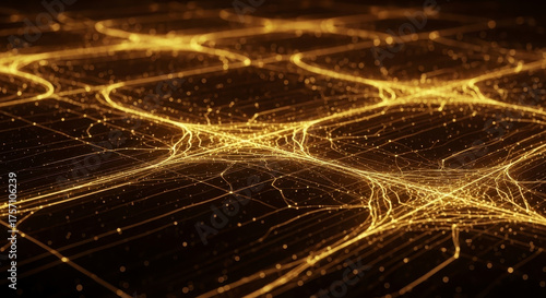 Wallpaper Mural Abstract Digital Network Visualization of Golden Glowing Connections and Nodes Torontodigital.ca