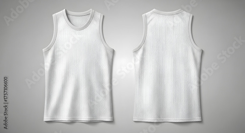White Basketball Jersey Mockup, Front and Back View on Gray Background