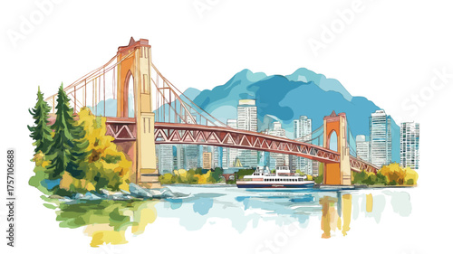 Vancouver. Vancouver hand drawn watercolor illustration