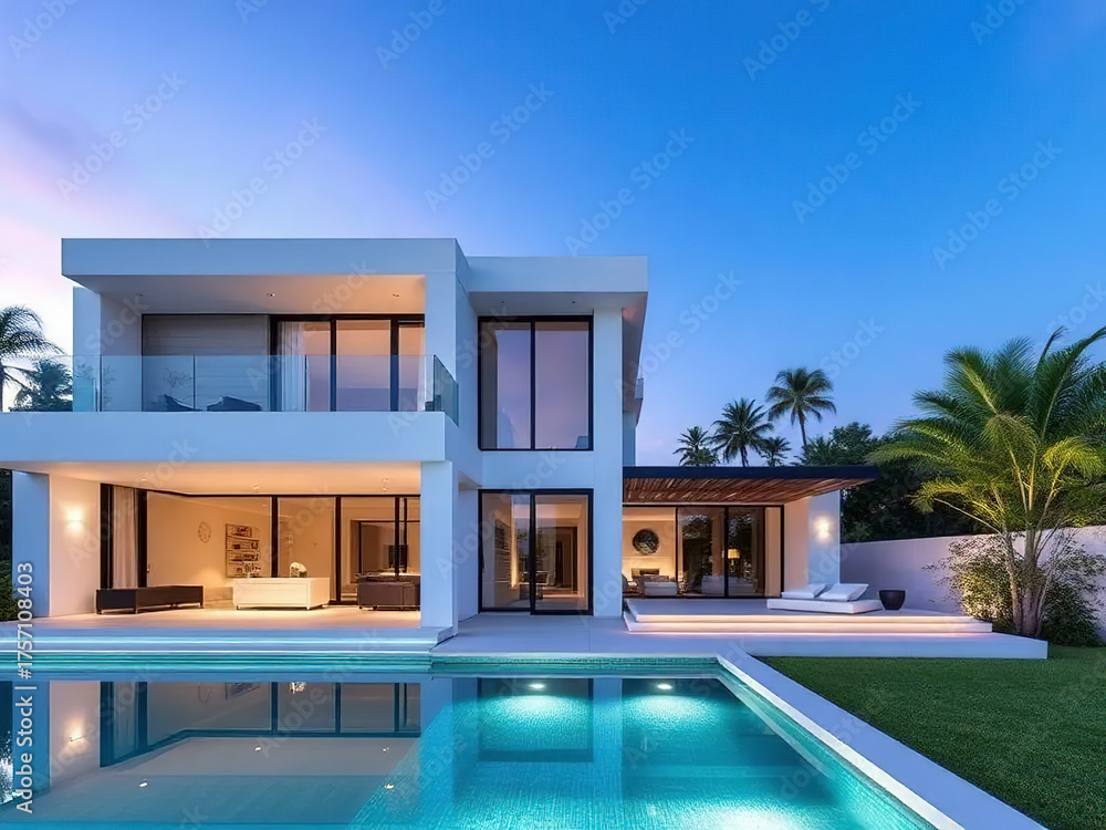 Fototapeta premium Modern luxury villa exterior in minimal scandinavian style, orange color