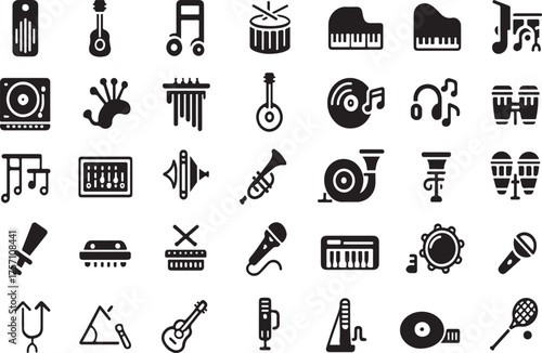 music icons, audio vector, sound symbol, headphone icon, musical note, radio art, entertainment vector, podcast symbol, melody design, media logo