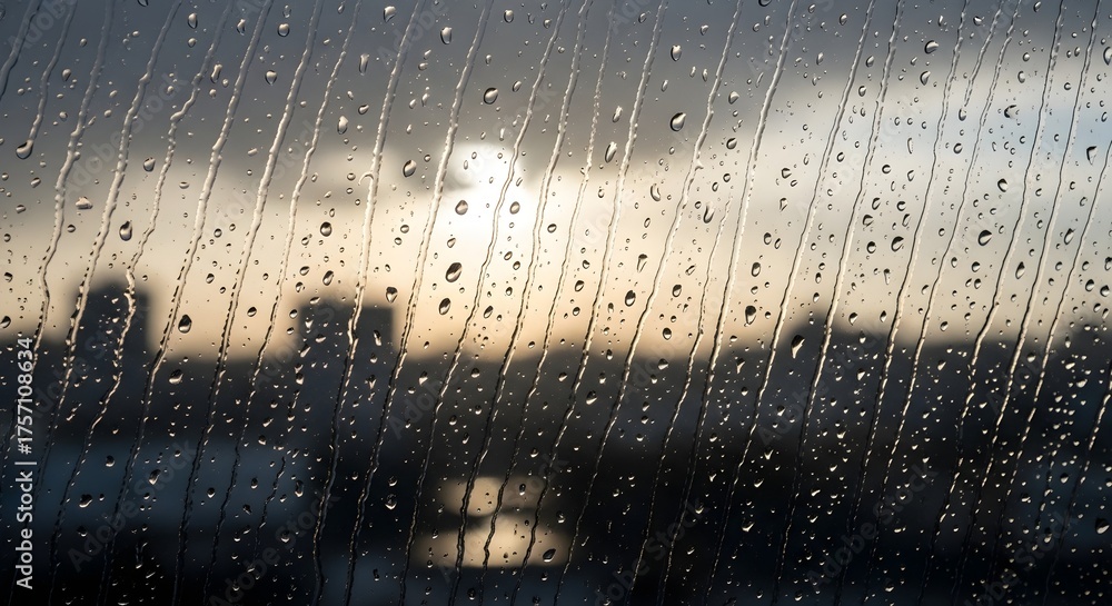 Obraz premium Rain Drops on Window Overlooking City
