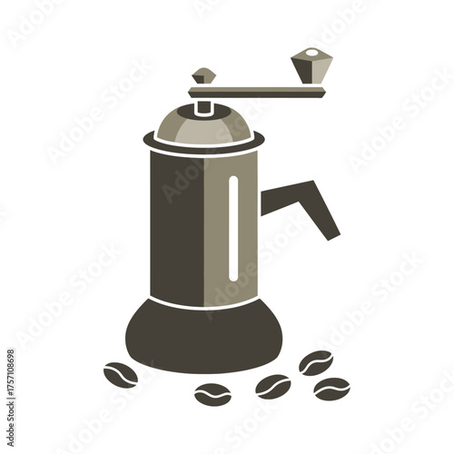 Vintage Coffee Grinder with Coffee Beans Illustration.