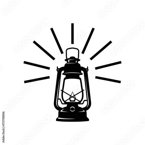 Vintage Oil Lantern with Radiating Light Beams, Classic Lighting.