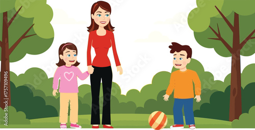 Cheerful family enjoying quality time together playing with a ball in the park on a sunny day, radiating happiness and creating lasting memories
