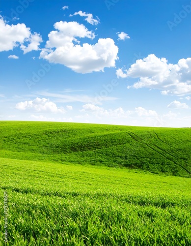 Fototapeta Naklejka Na Ścianę i Meble -  Lush green field under a vibrant blue sky (1)
