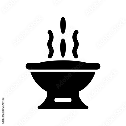 Simple black silhouette icon of an incense burner emitting wisps of fragrant smoke