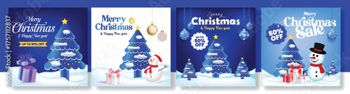 Modern Christmas and Happy New Year Social Media Post Template Bundle, Square Flyer, and Poster Design Set for Festive Holiday Celebration, Sale Promotion, and Elegant Winter Party Marketing