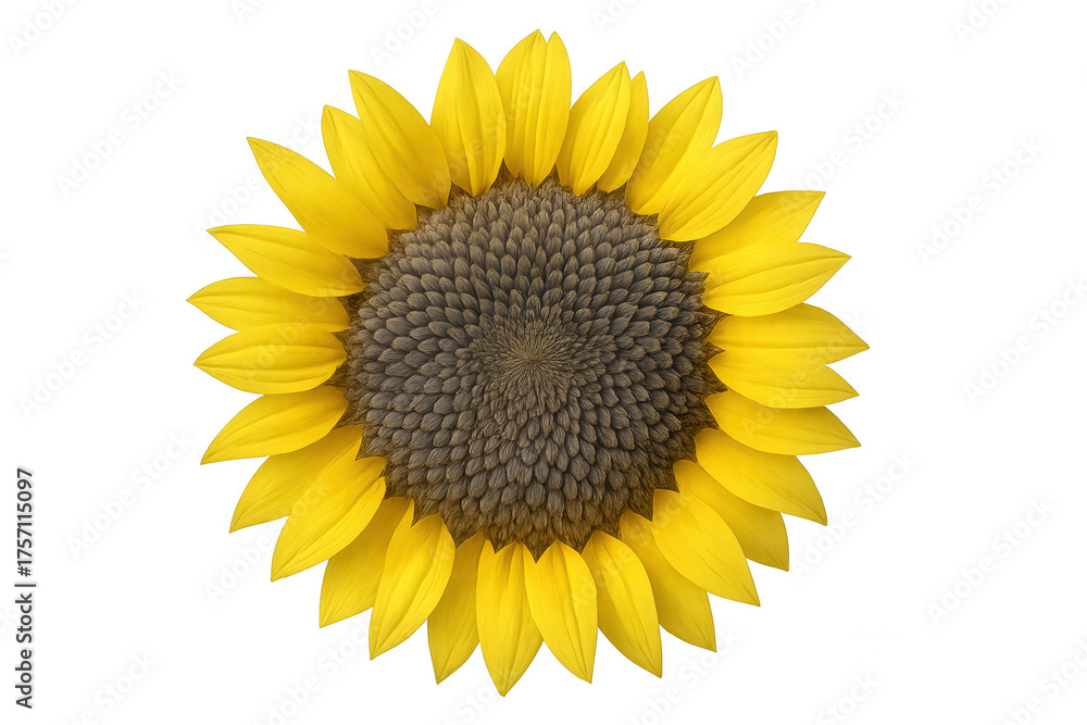 Fototapeta premium Sunflower head showing vibrant yellow petals and a brown seed center, isolated on a transparent background