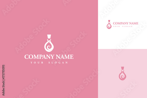 Elegant Perfume Bottle Logo Design with Swirling Scent and Feminine Aesthetic.