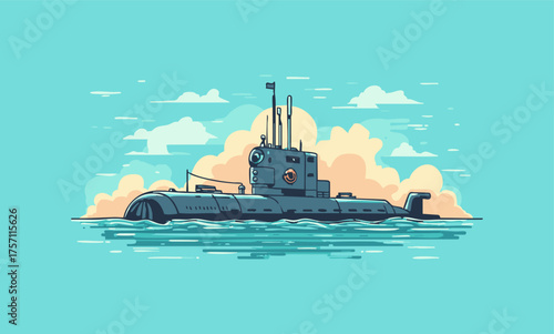 Submarine with Periscope at Surface