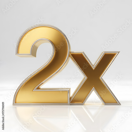 Stunning 2x golden multiplier symbol gleams with metallic elegance perfect for business growth and success concepts