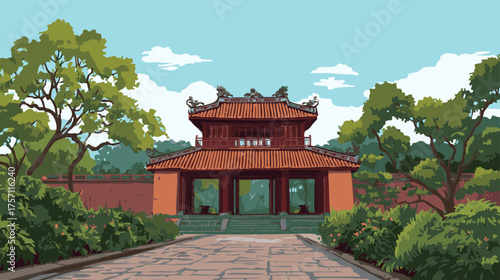 Vietnamese Temple Gate with Dragon Decoration