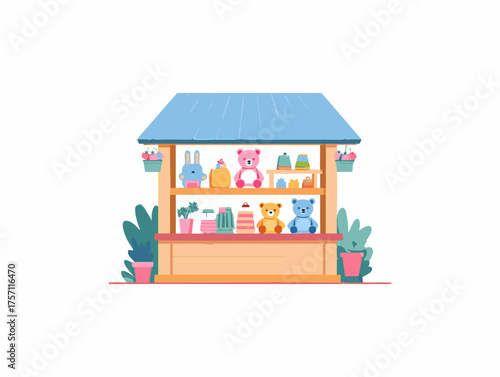 Wooden Toys Booth flat illustration