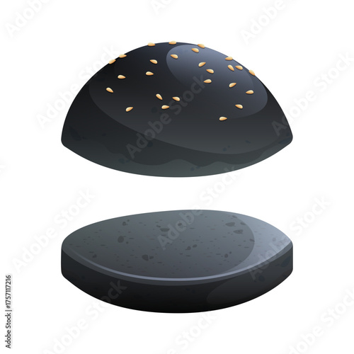 Black Burger Bun Isolated on White Background, Delicious Food for Your Next Meal