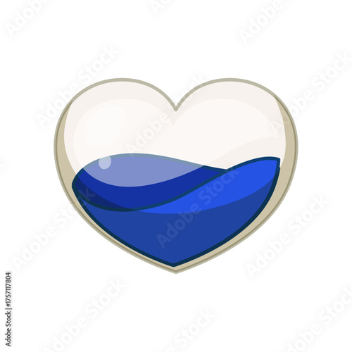 Heart shaped glass container filled with blue waving water as a symbol of love and life energy