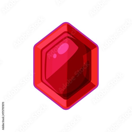 Sparkling red hexagonal gemstone illustration, a magic jewel prize and treasure award icon