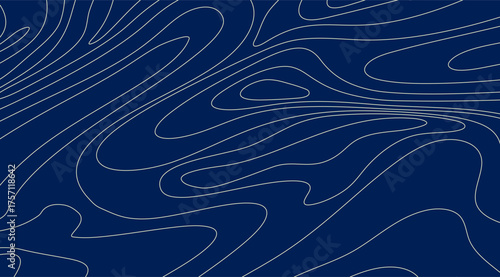 Abstract dark blue background features white, curving topographic contour lines that create a captivating, minimalist design perfect for modern and creative projects