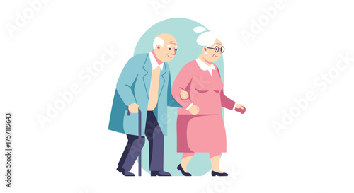 An elderly couple walking together arm in arm, symbolizing companionship and support in their golden years