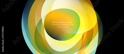 Abstract design features overlapping colorful circles. Gradient hues blend, creating dynamic visual effect. Modern background element.