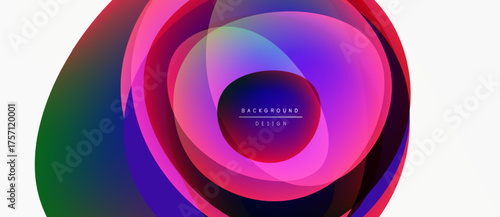 Abstract colorful layers create dynamic circular design. Vivid gradients blend, forming modern background element. Smooth transitions, vibrant hues.