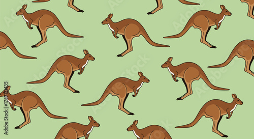 A delightful pattern of jumping kangaroos in a soft green background.