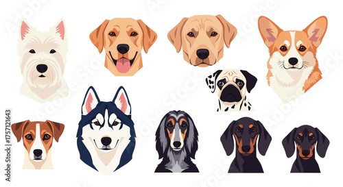 A collection of diverse dog breeds rendered in pixel art style.