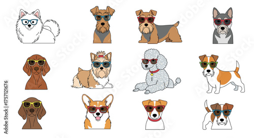 Pixel art dogs wearing cool sunglasses for a stylish digital collection.