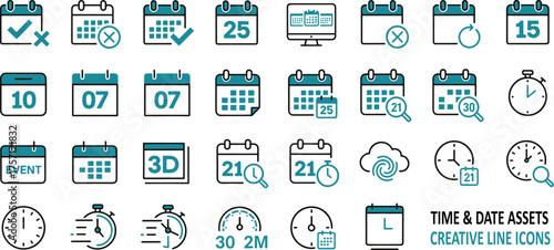 Time & Date Symbols Unique Line Icons Set