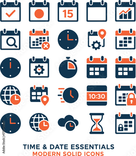 Time & Date Modern Solid Essentials Icon Set