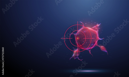 Red tumor with a target. Cancer treatment, targeted therapy, precision medicine, oncology research, disease management, biomedical innovation concept.