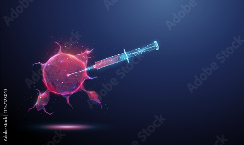 Red tumor with a syringe. Biopsy, cancer diagnostics, targeted therapy, medical research, oncology study, biomedical investigation concept.