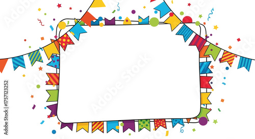 Festive Bunting and Confetti Frame with Copy Space for Celebratory Messages