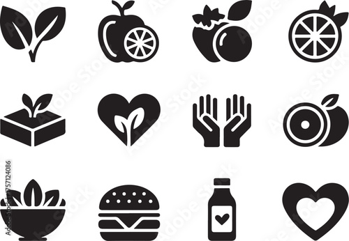 Healthy lifestyle icons for wellness and nutrition