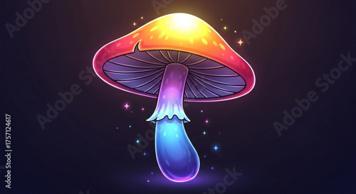 Colorful mushroom illustration with glowing effect for fantasy art and psychedelic designs vector graphic image