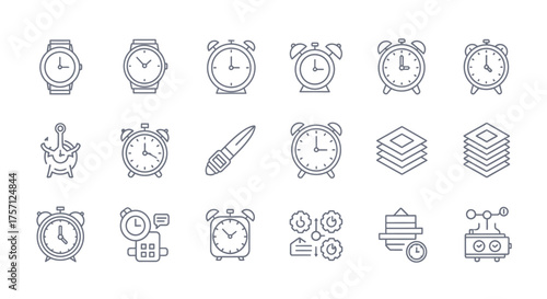 Collection of modern time management icons representing deadlines, schedules, and workflow for business and project planning