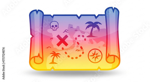 Vintage pirate treasure map with skull island and palm trees for adventure and exploration seekers vector
