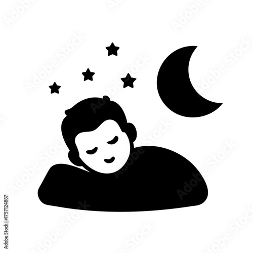 A Simple Illustration of Sleeping Person Under the Moon and Stars