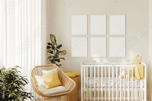 Mockup ratio din A  6 posters white paper frame picture in kids cute nursery