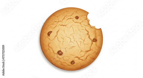 Chocolate chip cookie vector illustration with bite mark for bakery and dessert design elements use