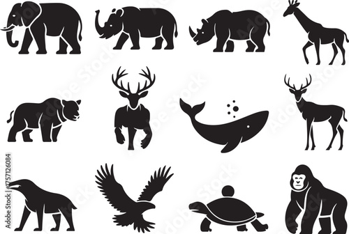 Wild animal silhouette set for logo or design work